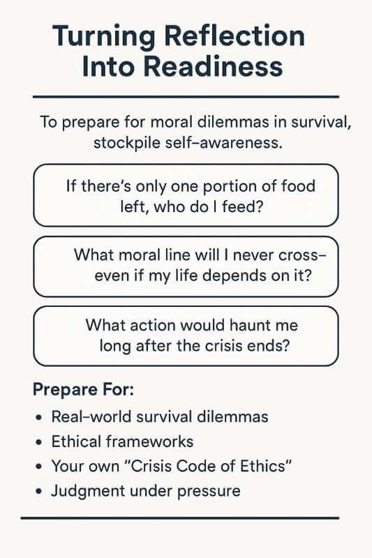 turning reflection into readiness with moral dilemmas in survival infographic flowchart