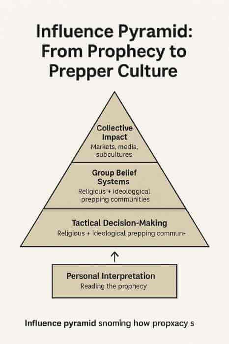 Influence pyramid showing how personal prophecy interpretation shapes collective prepper culture