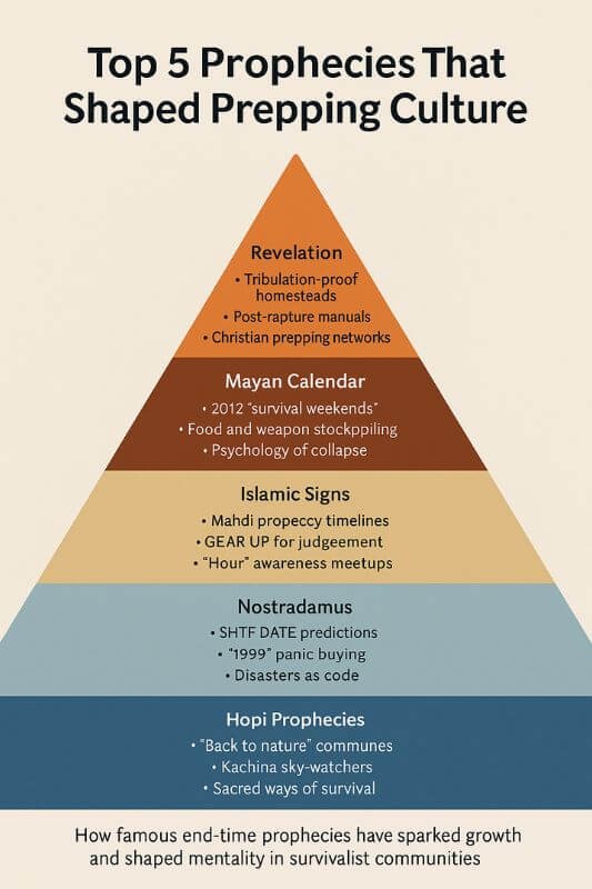 Pyramid infographic showing top 5 end-time prophecies and how they influenced prepping behavior