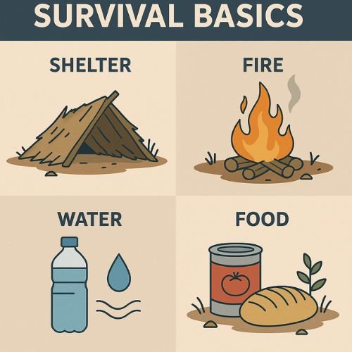  illustrated summary of survival basics shelter fire water food