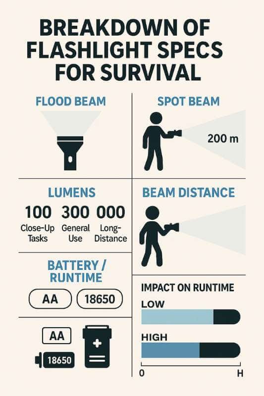 survival flashlight specifications comparison chart