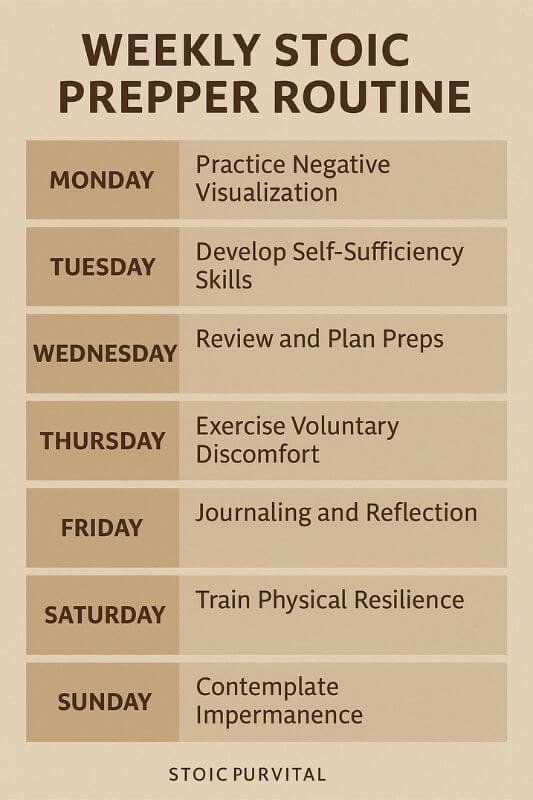 infographic showing a daily breakdown of Stoic prepper activities