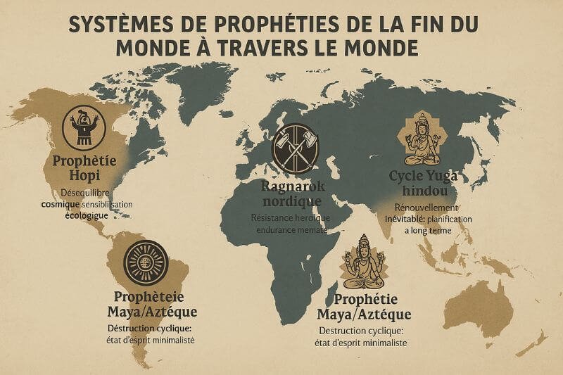 end-time prophecies cultures map showing global eschatological systems and survivalist relevance