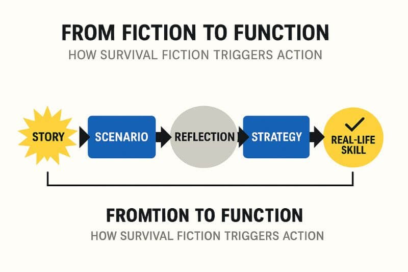 evolution of survival fiction into real-world preparedness skills flowchart