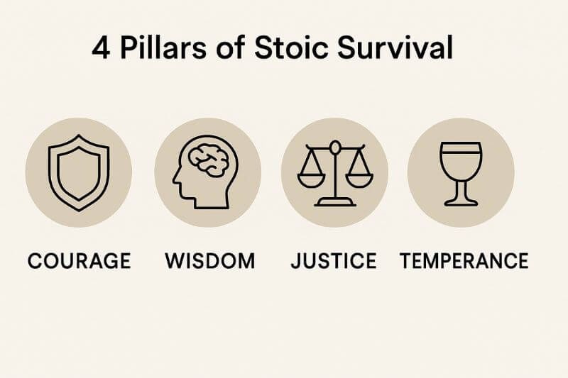 diagram showing four key Stoic principles for survival situations