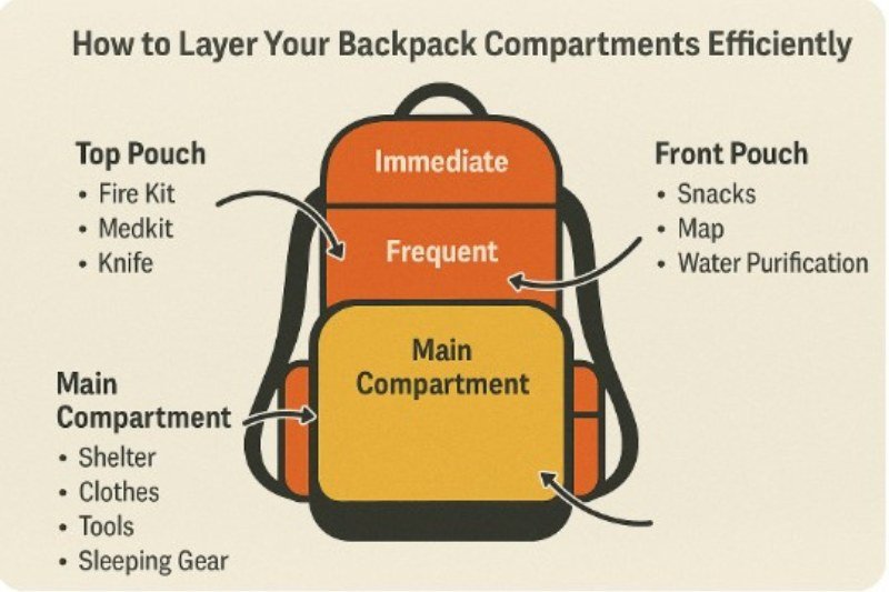 backpack compartment organization survival gear layout