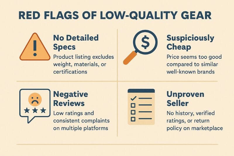 red flags low quality survival gear infographic