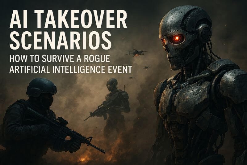 AI takeover scenarios with rogue artificial intelligence scanning global systems