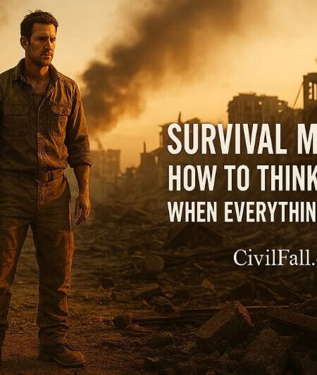 Survival mindset – man standing in post-apocalyptic city