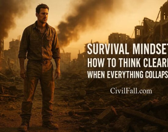 Survival mindset – man standing in post-apocalyptic city