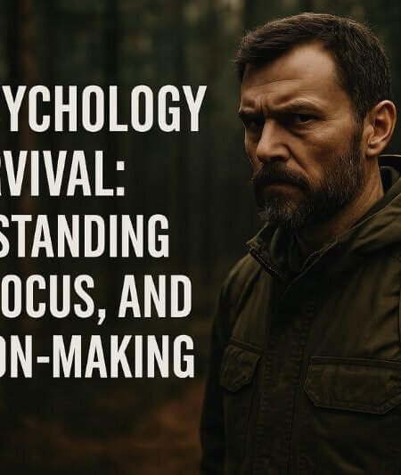 Survival psychology – man in forest facing fear and focus decisions