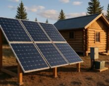 off-grid solar power system on a remote cabin
