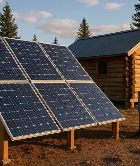off-grid solar power system on a remote cabin