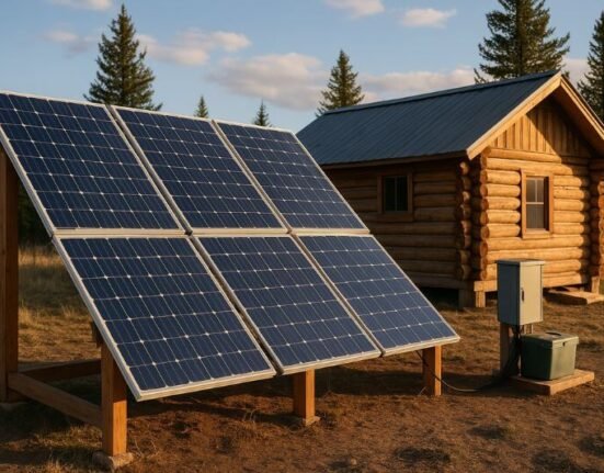 off-grid solar power system on a remote cabin