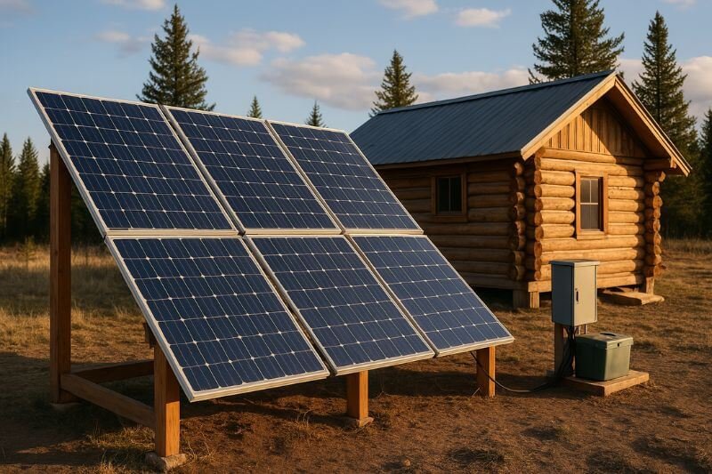 off-grid solar power system on a remote cabin