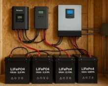 off-grid battery systems in a solar-powered survival setup