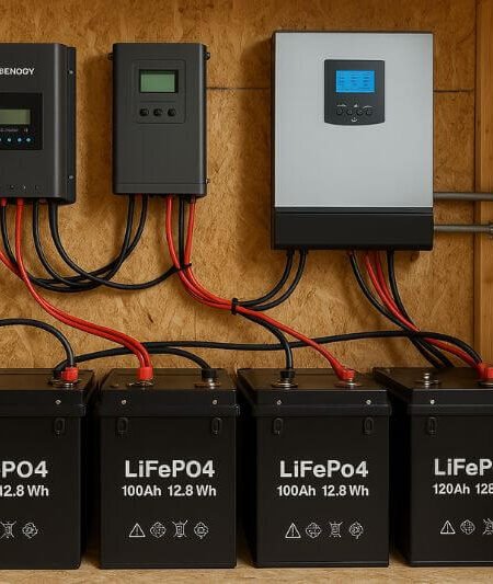 off-grid battery systems in a solar-powered survival setup