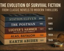 evolution of survival fiction visual timeline with survival books from 1949 to 2014
