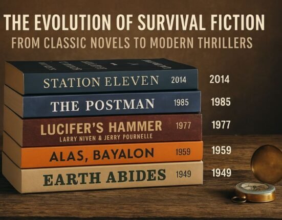evolution of survival fiction visual timeline with survival books from 1949 to 2014