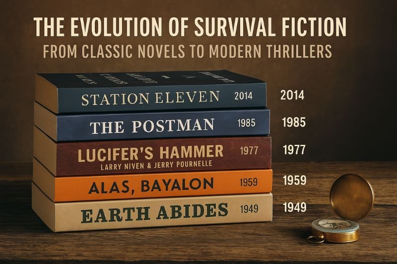 evolution of survival fiction visual timeline with survival books from 1949 to 2014