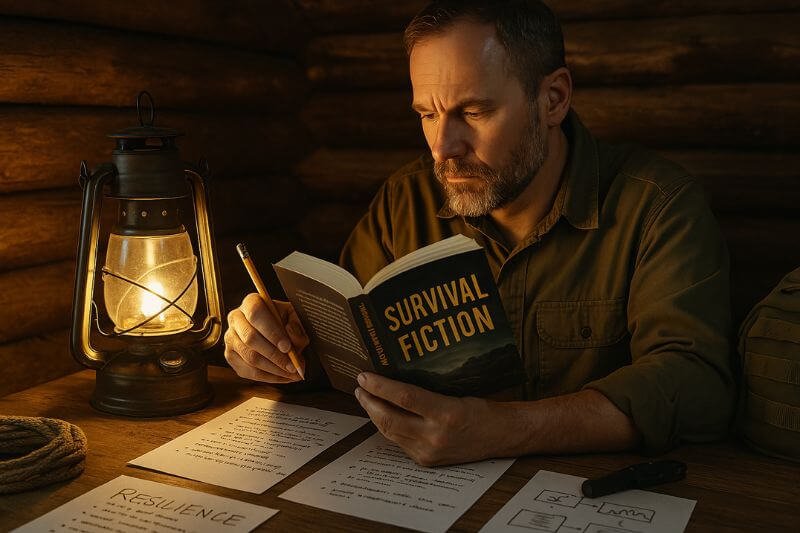 analyzing survival fiction for resilience lessons in prepper cabin environment