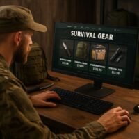 popular survival gear prepper ordering survival tools on computer